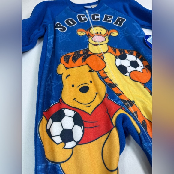 VTG DISNEY BABY Winnie the Pooh & Tigger‎ Soccer Fleece Footed Pajamas NWT 18M - Picture 7 of 13